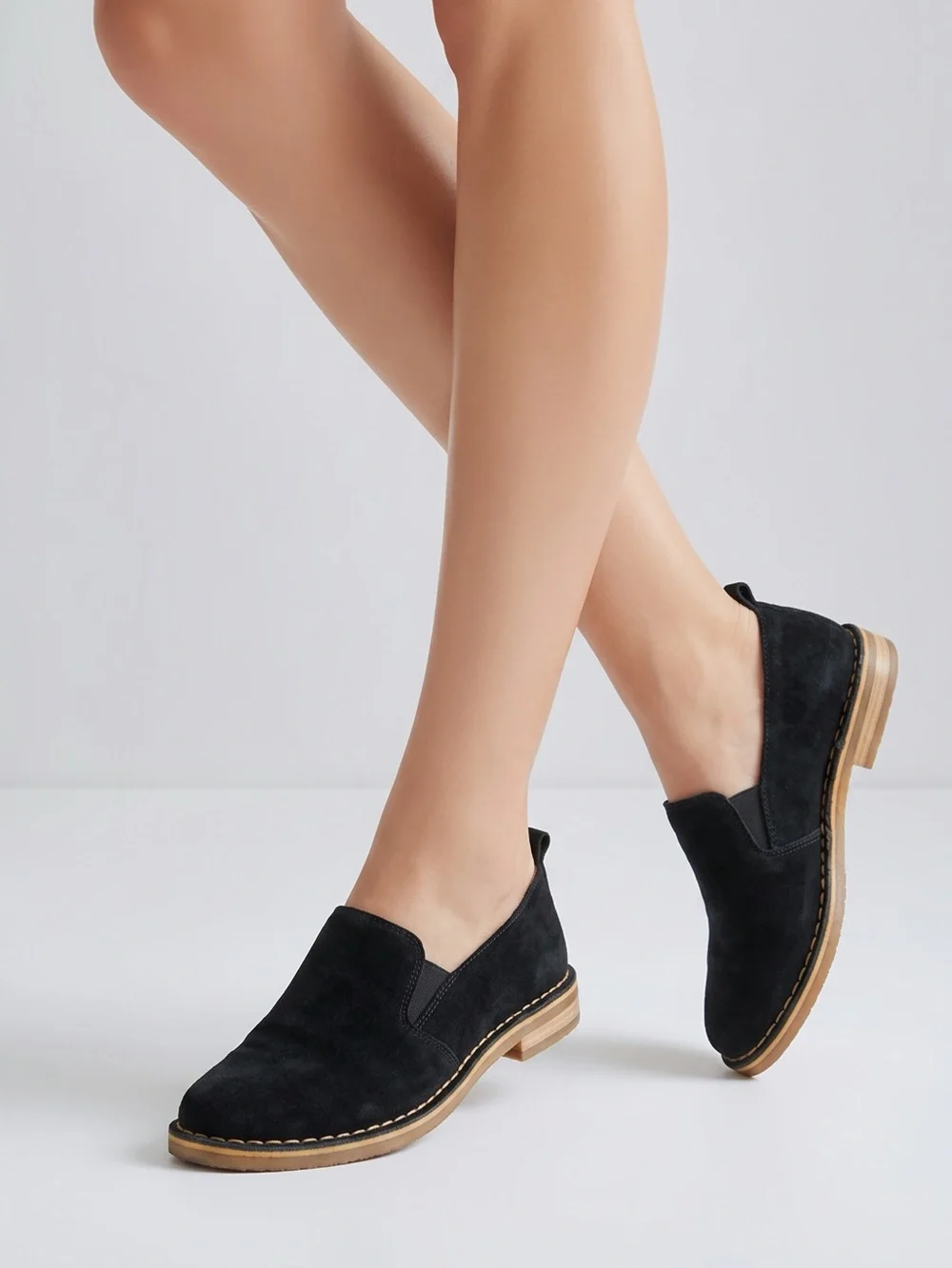 UGG Black Suede Slip-On Loafers with Tan Contrast Sole